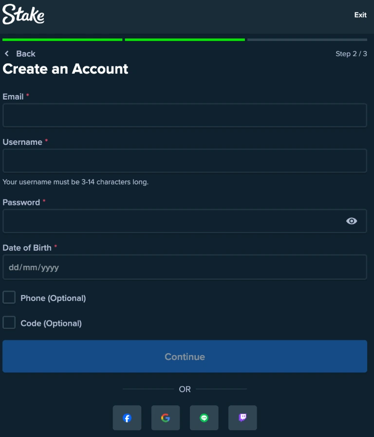 Creation de compte Stake et connexion a verifier avant depot